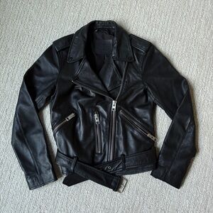AllSaints Balfern Leather Biker Jacket Black, Size 4, Sheep Leather, Excellent
